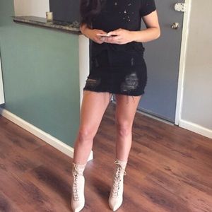 Black distressed Denim Mini skirt